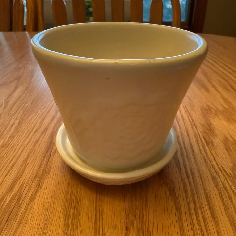 Vintage Off-White Ceramic Planter with Saucer Bottom